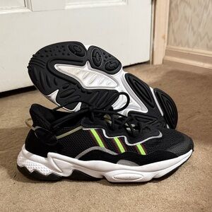 Adidas Black Sneakers with Green and Maroon stripes: 2098 Oz:weego Adipreme